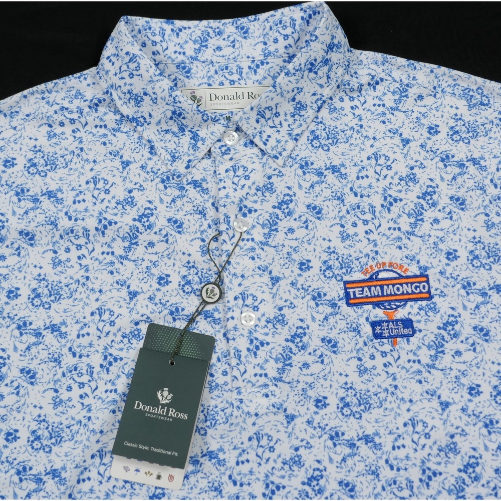Donald Ross Mens M Floral Golf Polo Adriatic Blue ALS Classic Team Mongo Bears